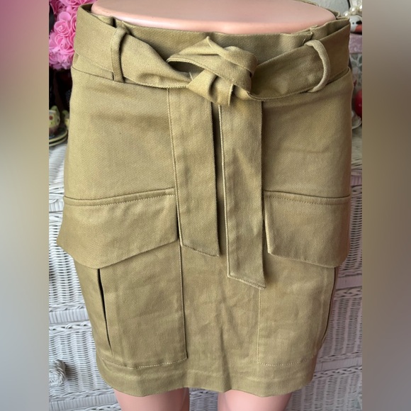 Zara 97% Cotton Paper Bag Waist Skirt with Belt High Rise in tan color Size XS - Picture 1 of 7